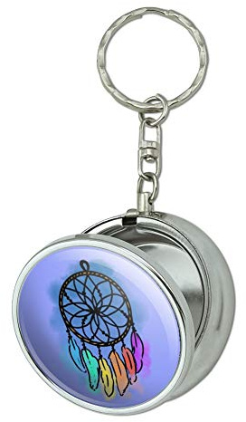 GRAPHICS & MORE Dream Catcher with Rainbow Feathers Watercolor Sketch Portable Travel Size Pocket Purse Ashtray Keychain with Cigarette Holder