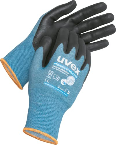 uvex phynomic airLite C ESD Schnittschutzhandschuh, 10 Paar Arbeitshandschuhe/Montagehandschuhe für Damen & Herren, Blau/Schwarz, Größe 08/M