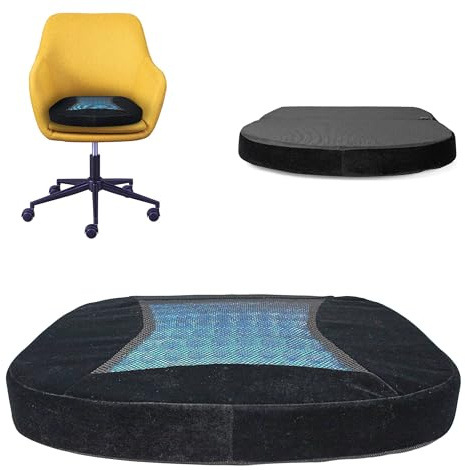FISHTEC - Coussin de siège Gel Comfy – Coussin Orthopédique en Gel et Mousse à Mémoire de Forme, Déhoussable & Lavable, pour Soulager Les Douleurs Au Coccyx, Jambes, Dos