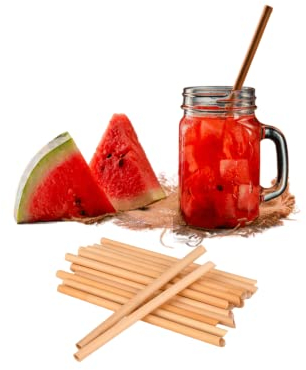 Canape King 100pcs Natural Drinking Straws | 20cm Disposable Reed Grass Wooden Straws | Biodegradable Reusable Bamboo Straw | Heavy-Duty Straws Perfect for Cocktail Juice Smoothies Coffee