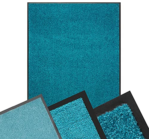 Schmutzfangmatte TÜRKIS - XXL Teppich für Flur Eingang Eingangsbereich innen & außen - Türmatte Sauberlaufmatte Fußabtreter Fussmatte - rutschfest & pflegeleicht (90 x 150 cm, Monochrom)