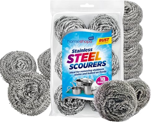 HOEMSHOPA Stainless Steel Scourers, 24 Pack Steel Wool Scrubber, Spiral Metal Wire Scouring Pads, Heavy Duty Kitchen Stovetops Plates Dishes Bathroom Sink Basin Cleaning Supplies