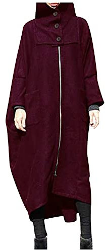 Sudadera con capucha para mujer, larga, con capucha, botón, bolsillo con cremallera completa, para otoño e invierno, maxi, rojo, XL