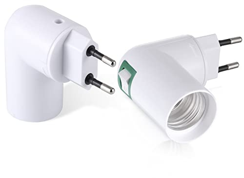 2 Stück E27 Lampenfassung mit Schalter Eu-Stecker Adapter Steckdose | 180° Drehung E27 Sockel Adapter E27 Lampenfassung Steckdose für Küchenlampe Garagenlampe