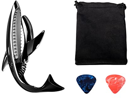Cheerock Shark Capo, Zinc Alloy Guitar Capo with 2x0.71mm Picks & Pouch for Acoustic/Electric/Ukulele/Bass/Mandolin (Black Gift)