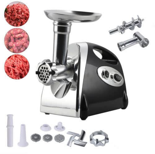 My Home Essentials 2800W Watt Electric Meat Grinder, Mincer & Sausage Stuffer, Stainless Steel 3 Different Cutting Plates, Kibbe Attachment Included, for Commercial Use - Black
