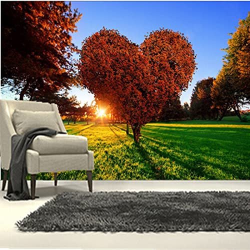 Die benutzerdefinierten 3D-Wandbilder, Parks, Sonnenaufgänge und Sonnenuntergänge, Bäume, Herz, Gras, Naturtapeten, Wohnzimmer, Sofa, TV-Wand, Schlafzimmer, Tapete * 200 cm x 140 cm (78,7 x 55,1 Zoll)