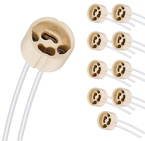 Butyeak Base de Enchufe de Cerámica GU10, Portalámparas, Conector Adaptador Para LED o Bombilla Halógena Con 15CM Cable de Silicona - 10 Piezas