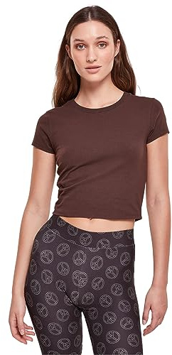 Urban Classics Ladies Stretch Jersey Cropped Tee för kvinnor, finns i många olika färger, storlekar XS till 5XL, BRUN, S