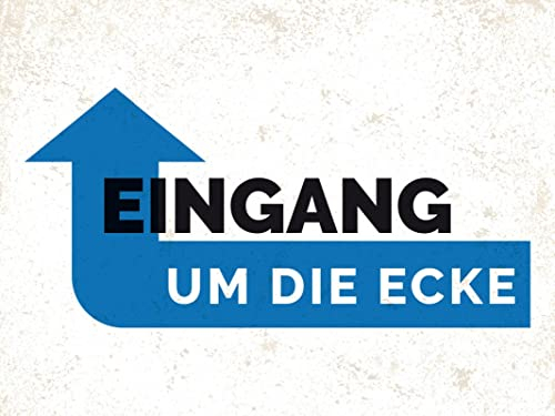 mrdeco Metall Schild 30x40cm gewölbt Eingang um die Ecke Deko Blechschild Tin Sign