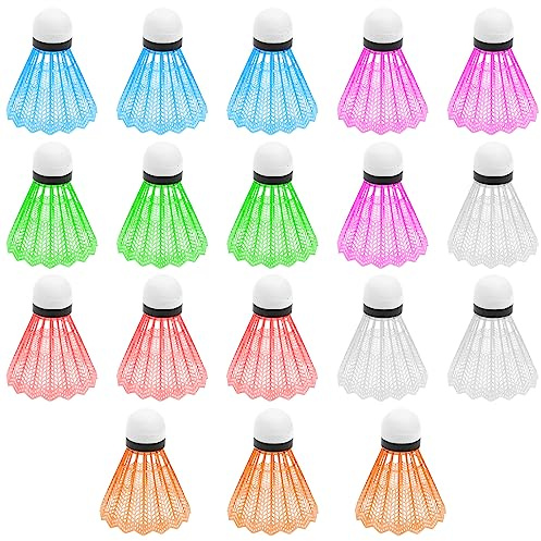GVSAVY 18 Colorful Plastic Shuttlecocks, Lightweight Durable Plastic Shuttlecocks, Colorful Foam Ball Head Badminton Toys, White, Pink, Green, Red, Orange, Blue