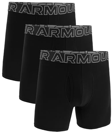 Under Armour Lot de 3 Boxers pour Homme en Coton Performance, Longueur Jambe 15 cm – Respirant, évacuation de l’humidité, Toucher Doux, Confort Toute la journée, Noir/Texte Blanc, XL