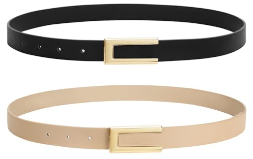 WHIPPY 2er-Pack Ledergürtel Damen Leder gürtel Damengürtel für Jeans Kleider Mäntel mit goldener Schnalle,schwarz/khaki 100cm