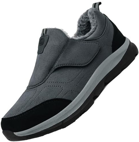 Aocase Zapatillas Extra Anchas para Mujer Hombres Invierno Calientes Piel Forradas Zapato Ortopedico para Diabéticos Hombre Antibacteriano Sanitized Ajustable Edema Zapatos,Men's Gray,41/255mm
