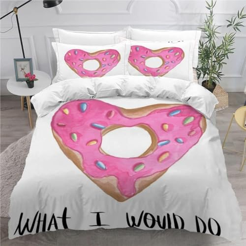 Set Copripiumino Matrimoniale 240x220 Ciambella Biancheria da Letto in Morbida Microfibra Stampa 3D Ragazza Carina Copripiumini con Cerniera + 2 Federe, D2646