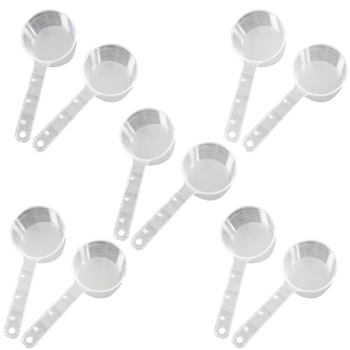 10 cucharas medidoras de plástico para alimentos para mascotas, cuchara medidora de laboratorio de detergente para lavandería, cuchara de mango largo para polvo y líquido