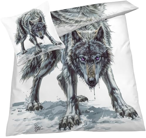 YELDAN Bettwäsche 140x200 Wolf, Tiere Bettbezug, Bettwäsche-Sets 2 teilig, Weich & Bügelfrei Mikrofaser Wendebettwäsche und 1 Kissenbezug 80x80 mit Umschlag