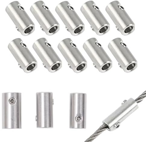Mcoser 10Pcs Wire Rope Cable Clamp 4mm Stainless Steel Wire Rope Thimble,Double Hole Wire Rope Lock with End Screw Stopper,Wire Rope Clips for Cable Fittings