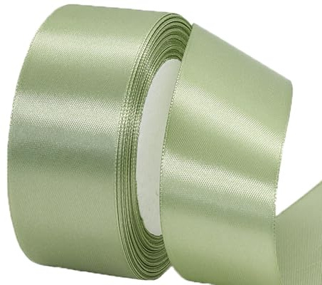 Salvia-grönt satinband 40 mm brett, 22 meter rosettband, presentband för presentförpackning, gör-det-själv-hantverk, buketter, sömnadsprojekt, rosetttillverkning, födelsedag och bröllopsdekorationer