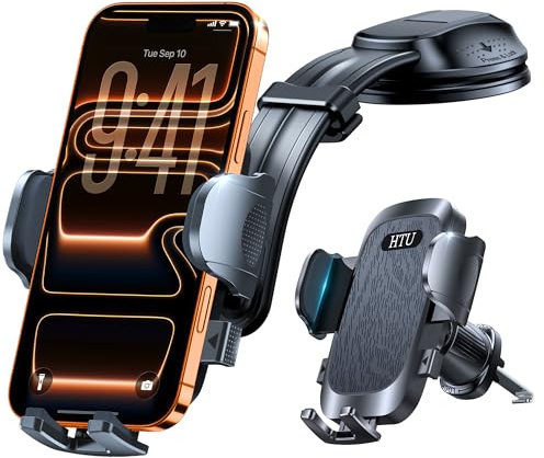 HTU【2026 Neuester Saugnapf 【360° Drehba】 Biegsamer Arm Handyhalterung Auto | 【True Militär-Klasse】KFZ Autohalterung auf Armaturenbrett Scheibe Lüftung für iPhone 17 Pro Max Samsung S26, Schwarz
