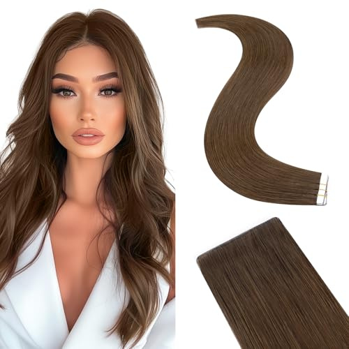 Silk-co Extensiones Adhesivas Pelo Natural Cinta Invisible Cinta Sin Clip 100% Remy Liso Cabello Humano Cuero Cabelludo Biónico 10PCS 20G/Paquete 30cm # 4 Marrón Medio