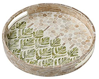 Bandeja Para Servir Bandeja y bandeja de servicio, bandeja de cáscara pintada hecha a mano redonda, bandeja de desayunos, bandeja de desayuno, decoración de granja con estilo que sirve platos Bandeja