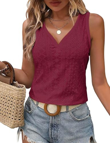 DUOEASE Debardeur Femme Col V 2025 Respirant sans Manches Top Femme Ete Basiqu Haut Femme Sexy Vin-S