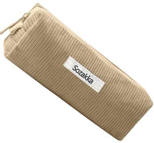 NJCXOLA Mäppchen Cord-Stoff, Federmäppchen Milchig Grau für Mädchen Teenager, Federtasche Stiftetasche Stiftemappe Pencil Case Schulmäppchen für Schule, Büro - Beige