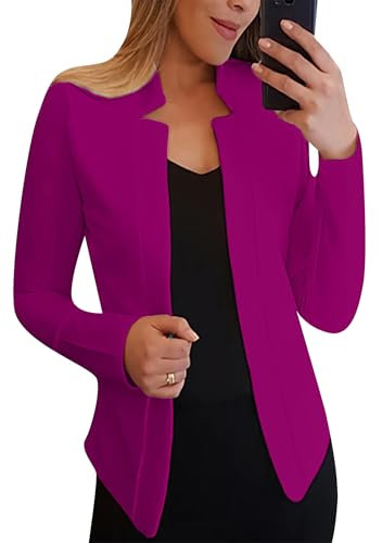 OMZIN Femmes Encolure à Revers Veste d'affaires à Front Ouvert Cropped Blazer Solid Color Slim Fit Blazer Dark Rose S