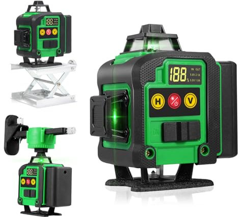 Multifunctional 4D 16 Lines Laser Level Self-Leveling Function Leveling Tool Omnidirectional Ground and Wall Sticker Vertical Horizontal Oblique Line for Construction and Picture Hanging Remote