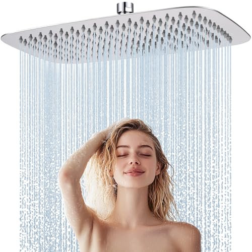 HardiValue Pommeau de douche, douche à effet pluie, 35 x 22 cm, en acier inoxydable, buses anti-calcaire, chromé