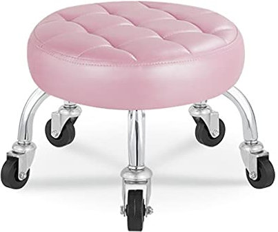 Tragbarer Drehhocker mit Rollen und Fußstütze für Erwachsene, runder gepolsterter Sitz, höhenverstellbar, Pediküre-Stuhl, ideal für Salons und Spas