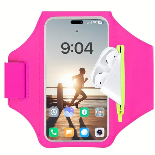 Yuexitech Running Armband Phone Holder, Sweatproof Arm Phone Holder for Running, Jogging, Gym - Phone Arm Strap Running Case Compatible with iPhone 16/15/14/13/12 Pro Max, Fits Phones up to 6.8,Pink