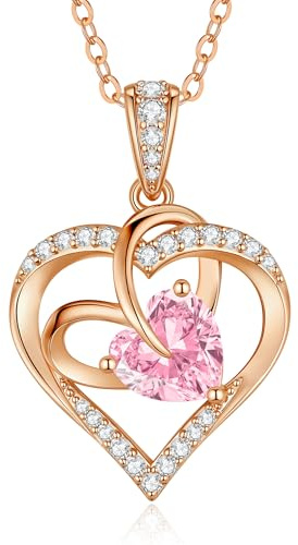 CDE Kette für Damen Ewigkeitsherz Herzkette Rosegold Rhodinierung Halskette | Geburtstags Geschenk für Frauen Geburtsstein Herz Anhänger Schmuck für Frauen Sie für Muttertag Valentinstag Weihnachten
