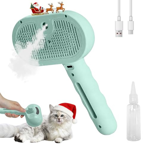 NICEWAT Kattborste med ånga, uppladdningsbar ångborste för katt hundar, spray husdjurshår borste med utlösningsknapp, katthårborste för långt hår och kort hår för att ta bort lös päls och smuts