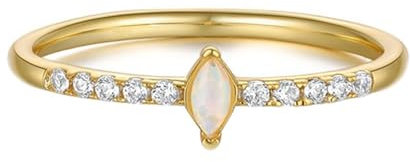 Mesnt 14K Gelbgold Damen Goldring 585 mit Marquise-Form Opal und Moissanit, Größe 63 (20.1)