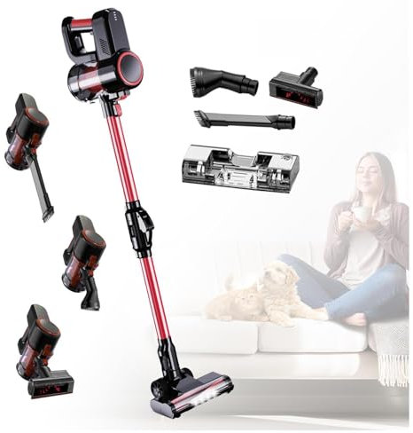 LRF-yxkj Lavapavimenti Senza Filo Asciutto e Umido,Luci LED,5 in 1 Aspirapolvere Lavapavimenti per Pavimento Tappeti Animali e Gli Interni delle Auto