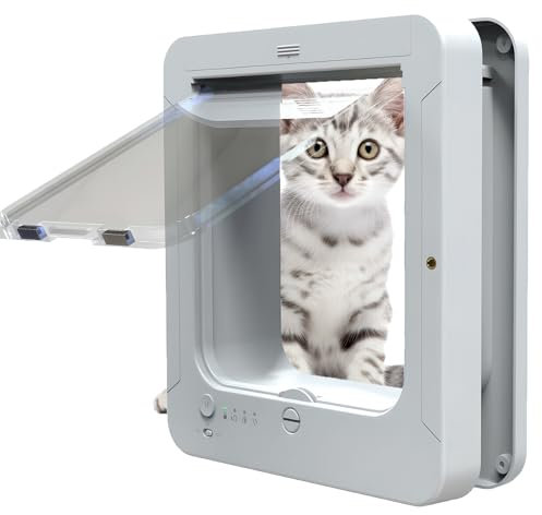 Porta Elettronica del Gatto, Porta per Animali Domestici Intelligenti, Porta per Animali Domestici a Microchip per Gatti e Cani di Piccola Taglia, 2 Collari di Sensori e 1 Remoto White