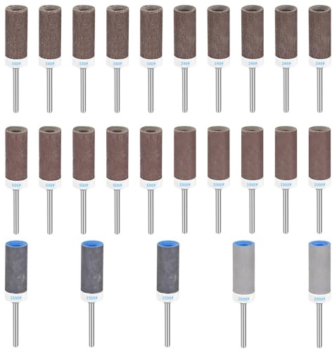 25 Pcs Tambours de Ponçage pour Dremel Outil Rotatif, Manchons de Ponçage Grain 180/240/600/1000/1500/2000, Manchons Abrasifs avec 3mm Tiges pour Accessoires de Ponçage, Polissage Métallique