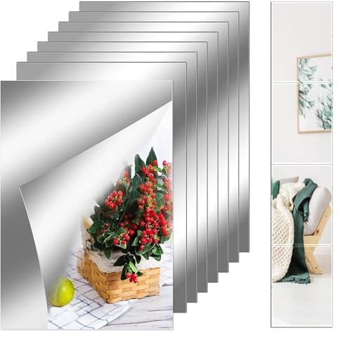 8 Pezzi Quadrato Specchio Acrilico, 10x15cm Autoadesivo Specchio da Parete | Flessibile Quadrato da Parete Adesivo, Infrangibile, Non Vetro, Decorativi Moderno per Armadio, Muro, Soggiorno e Camera