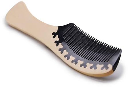 Wooden Hair Comb, Boxwood Black Cow Horn Handmade Hair Brush for Men and Women, Standard-Tooth Hair Comb for Women with All Hair Types (White)