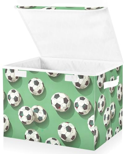 CHIFIGNO Canastas de almacenamiento plegables para balón de fútbol, color verde, caja organizadora plegable con tapa abatible y asas para dormitorio, sala de estar y armario