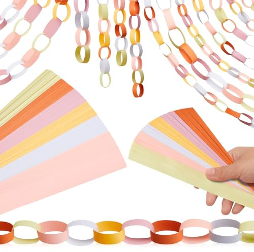 Nezyo 240 Sheets Bright Paper Chain Strips Construction Paper About 46 Feet in Total Length 1 x 8 Inch Assorted Colors DIY with 1 Roll Double Sided Tape (Groovy Colors)