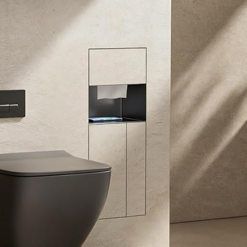 Nicho de Ducha Empotrable Nicho de Ducha Empotrado de Acero Inoxidable con Puerta Alicatable, Dispensador de Papel Higiénico, Escobillero, Cubo de Basura y Estante de Almacenamiento