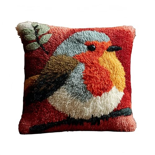 ZUHK 3D DIY Cushion Latch Kits -17x17 Inch with Colorful Printed Canvas,Beginners Animals Latch Pillow Kit,fit for Christmas, Halloween,Home Sofa Decoration (Robbin)
