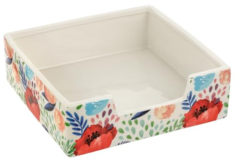 Baroni Home Portatovaglioli da Tavola in Porcellana Decorata, Fantasie Papavero, Portatovaglioli da Casa, Cucina, Idea Regalo 18x18x6 cm