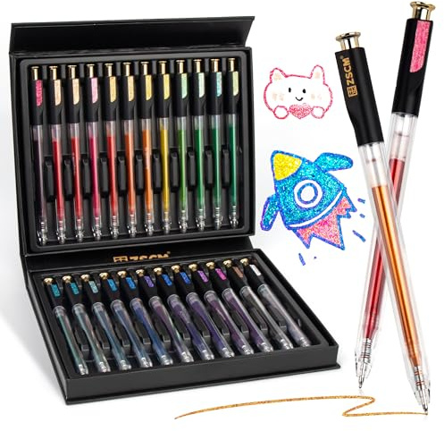 ZSCM Einziehbare Super-Glitzer-Gelstifte, 24 Farben, große Kapazität, metallisch, glitzernd, Gel-Tintenstifte, 1 mm feine Spitze, glattes Schreiben, Farbstift für Erwachsene, Malbuch, Notizen