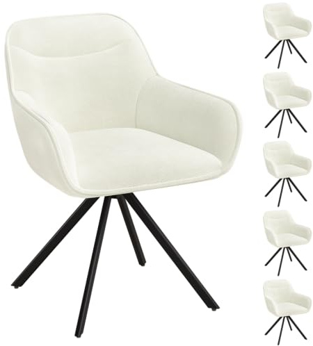 skølm Thokk Esszimmerstühle 6er Set, Cremeweiß, drehbar, höhenverstellbar | Polsterstuhl mit Armlehnen, Leinenbezug, Drehstuhl für Esszimmer/Küche, Küchenstuhl, bis 150 kg, Essstühle mit Metallgestell