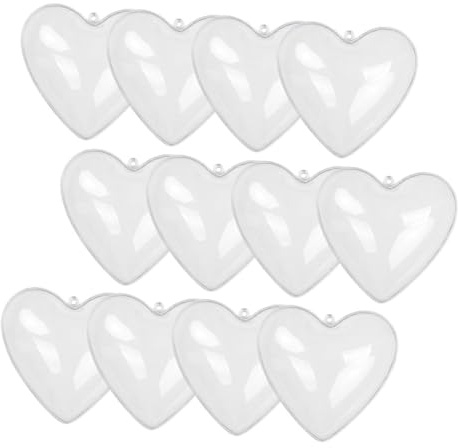 TOGEVAL 12 Palline Decorative Riempibili a Forma di Cuore in Plastica Trasparente, Sfera Apribile per Decorazioni Fai da Te, Ornamenti Sospesi per Matrimoni, Feste e Giorno