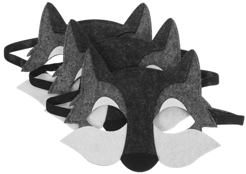 Abaodam Lot de 3 Demi-masques de Loup en Feutre Gris pour Garçon et Filles, Accessoires de Cosplay et Fête D'anniversaire, Masque D'animal Amusant pour Activité Scolaire et Jeux de Rôle
